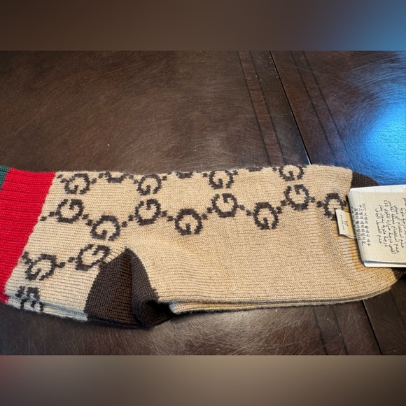 New Authentic Gucci GG Supreme Logo Green Red Socks Size M - Picture 4 of 10